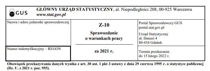 z-10 GUS sprawozdanie